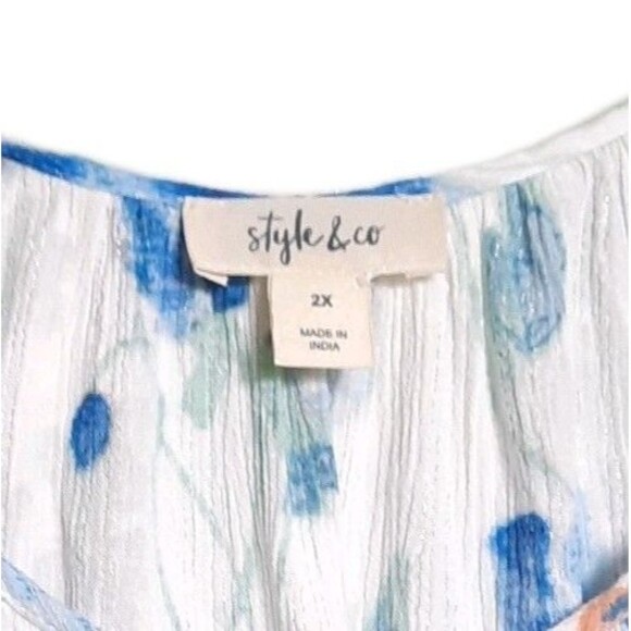 Lot of 2 Style Co Plus Sz 2X Floral-Print Blue White/Pink Multi 3/4 Sleeves Top - Picture 3 of 7